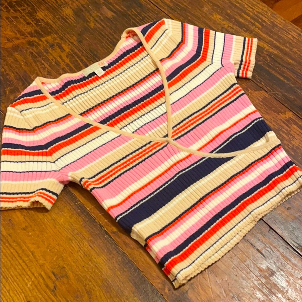 🛍💝 GB Teen: CUTE COLORFUL RIBBED V-NECK CROP TOP